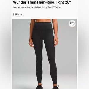 Lululemon Wunder Train Legging size 6 (28inch length)